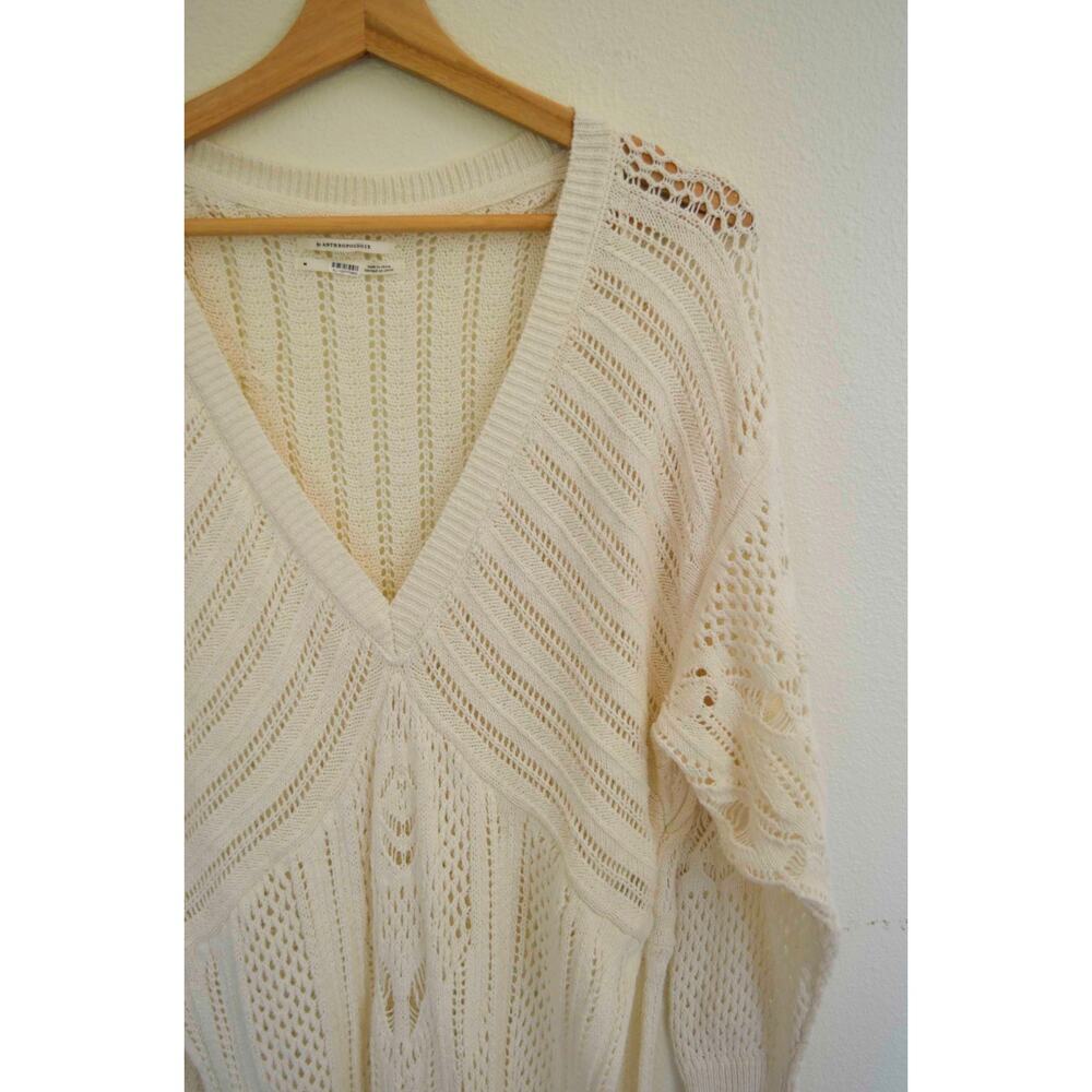 Anthropologie Open-Stitch Side-Slit Tunic Sweater Dress Duster Ivory M - Picture 6 of 11